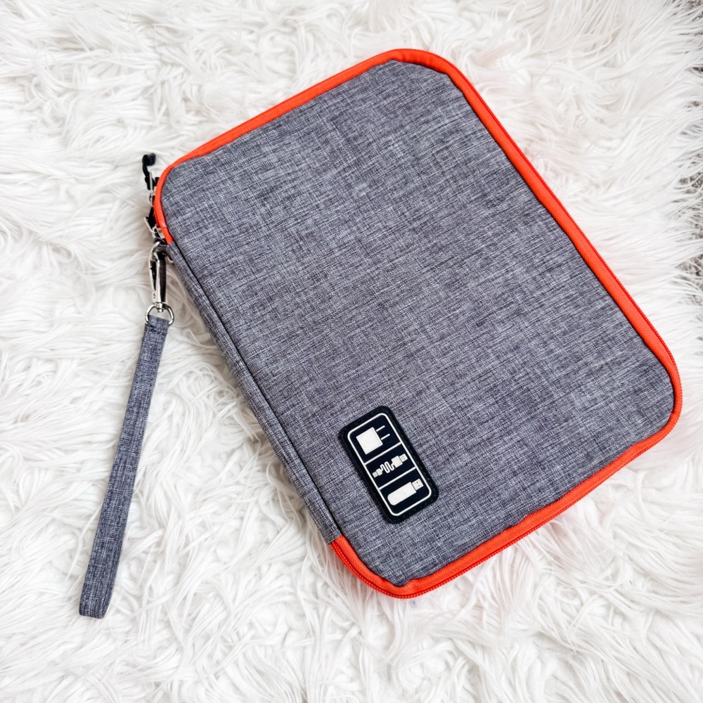 Travel Tech Organizer Cable Case Gray Orange Electronics Accessory Pouch